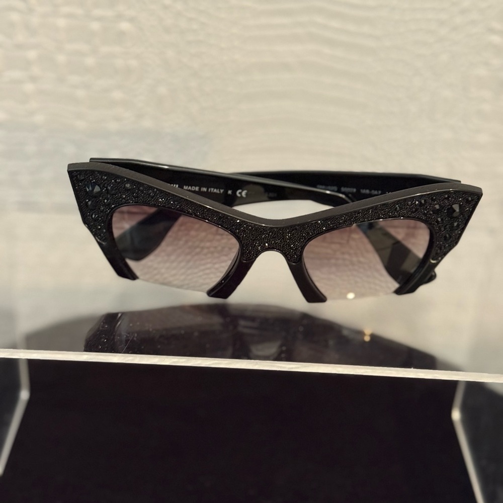 Miu Miu Black Crystal Embellished Cat-Eye Sunglasses SMU O2Q